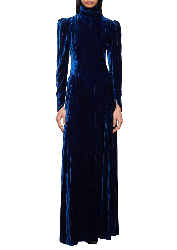 1930s Navy Crushed Velvet Dress