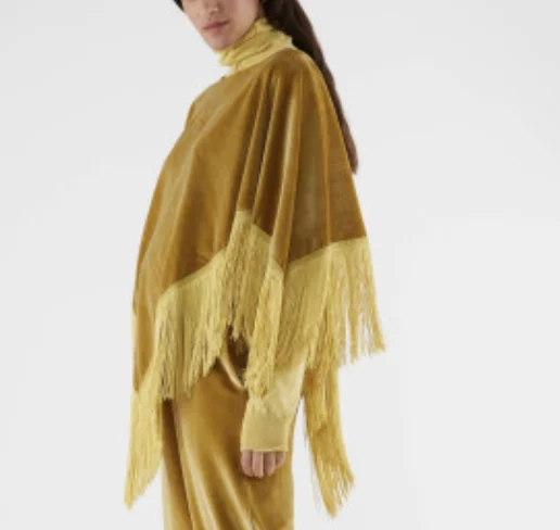 Fringed Poncho - Mustard