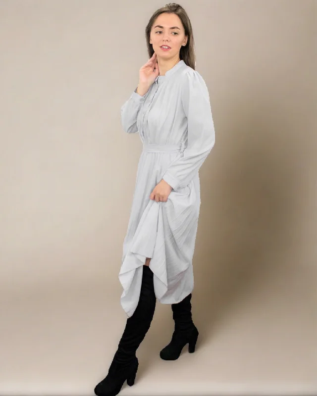 Ania Grey Long Sleeve Button Dress