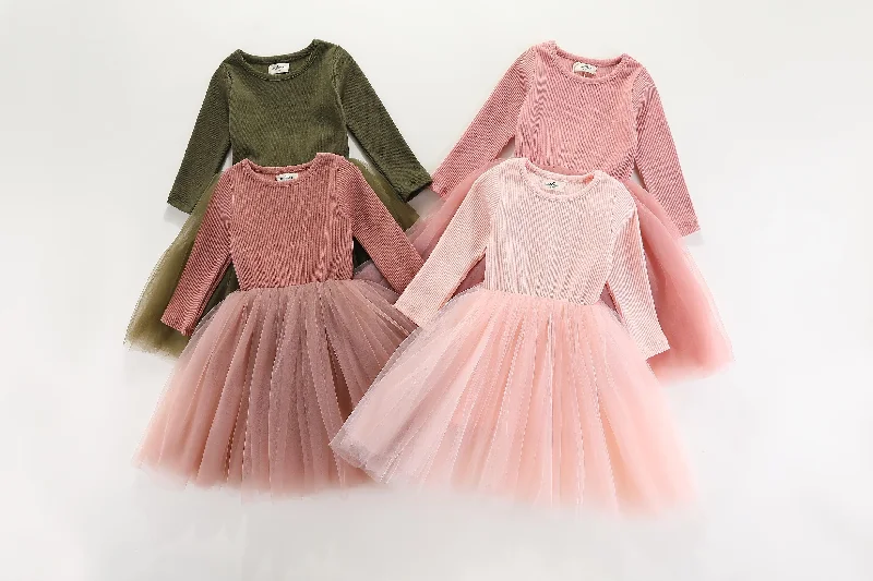 Valentina Long Sleeve Tutu Dress - CARAMEL PINK: 0-6M, 6-12M, 1-2Y, 5-6Y, 6-8Y