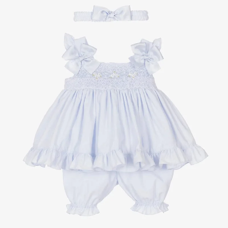 PRETTY ORIGINALS - Smocked Dress Set & Hairband  - Blue