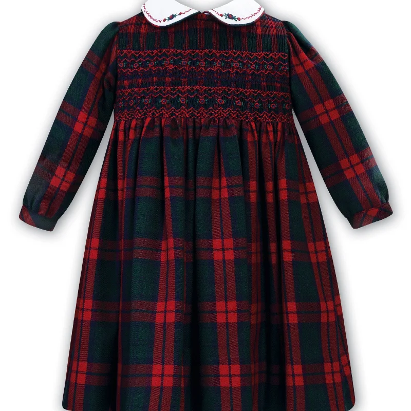 SARAH LOUISE -  Smocked Tartan Dress - Red