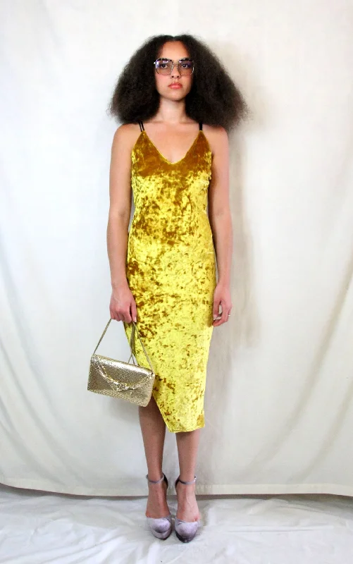 Mustard Velvet Midi Bodycon Dress