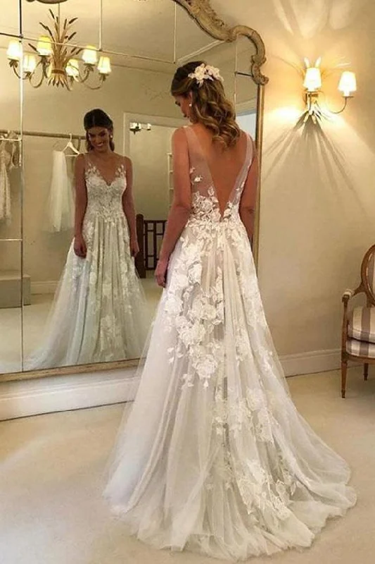 Sexy Deep V-back Bohemian Wedding Dress