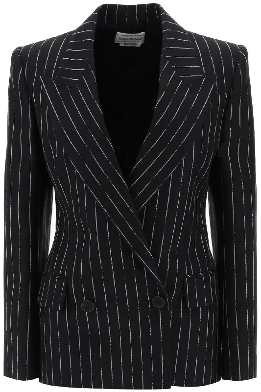 Broken Pinstripe Jacket  - Black