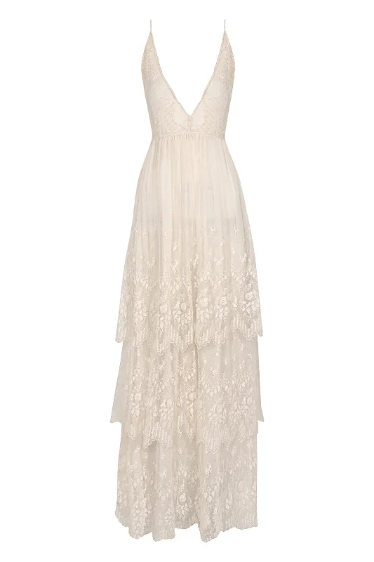 1940s Ivory Tiered Lace Sundress