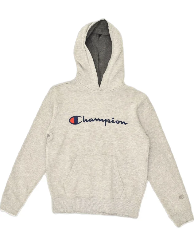 CHAMPION Womens Graphic Hoodie Jumper UK 12 Medium Grey Cotton