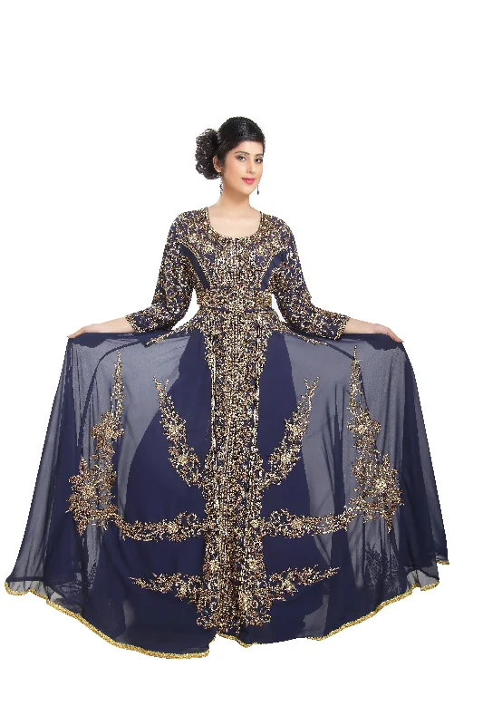 Swedish Dress Ball Gown in Navy Blue Kaftan