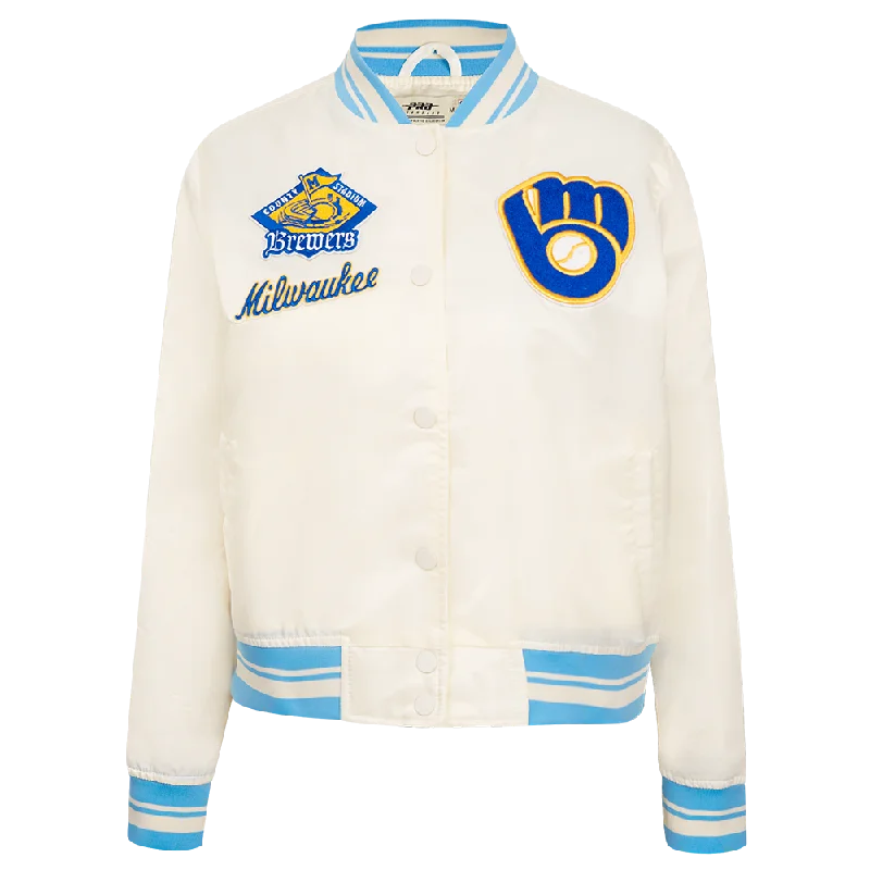 CHAMARRA DE SATÉN MLB MILWAUKEE BREWERS RETRO CLASSICS PARA MUJER