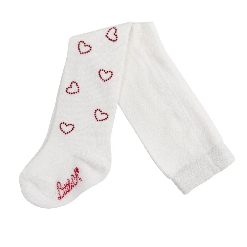 LITTLE A - Festive Hearts Hazel Diamante Heart Tights - Snow White