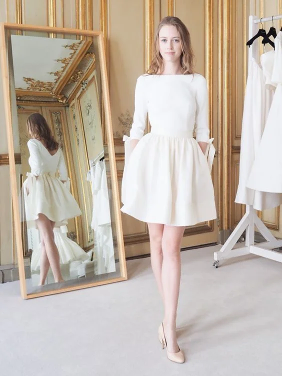 Knee length Informal Long Sleeve Wedding Dress